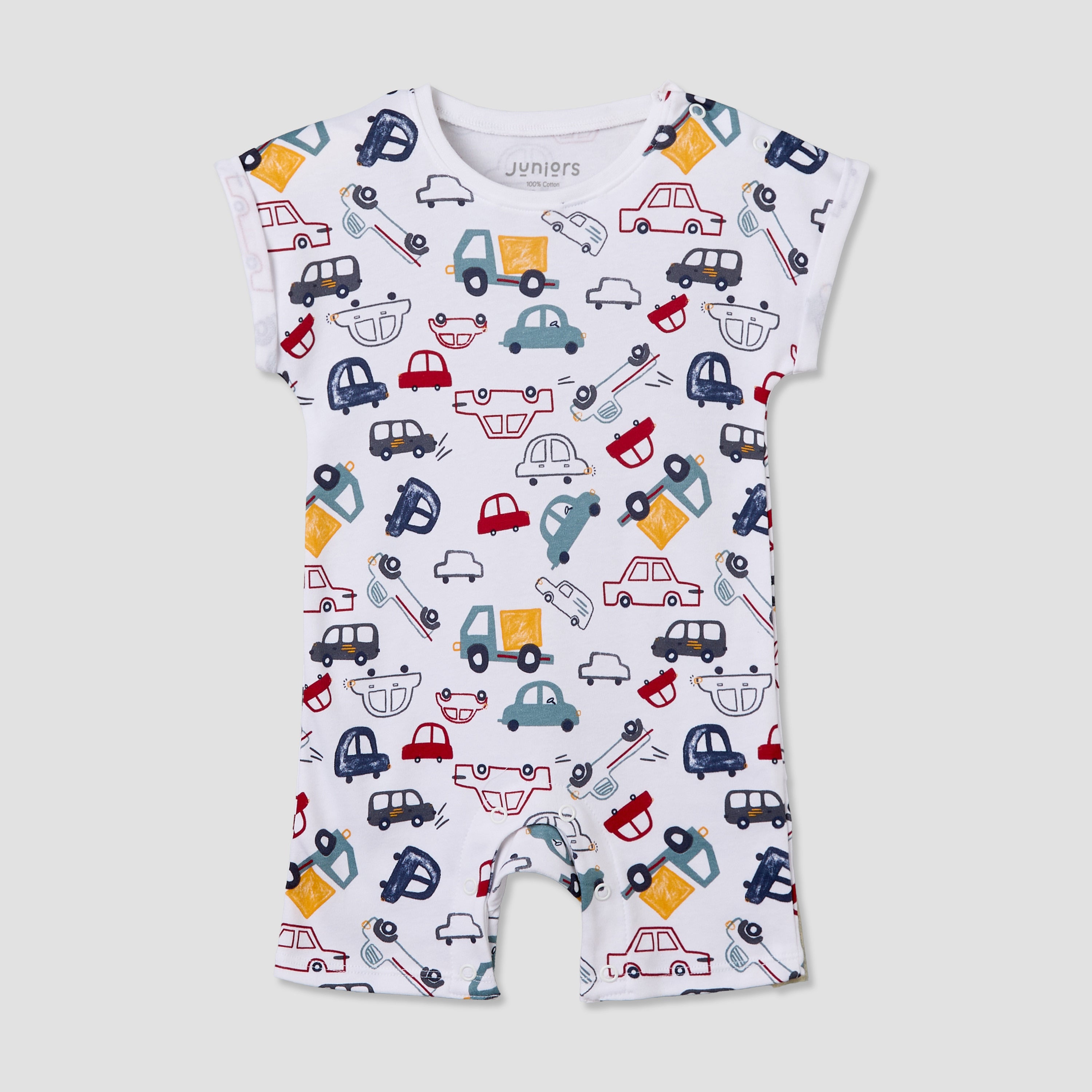 Pack of 3 Juniors Crew Neck Short Sleeves Romper with Vehicle Print