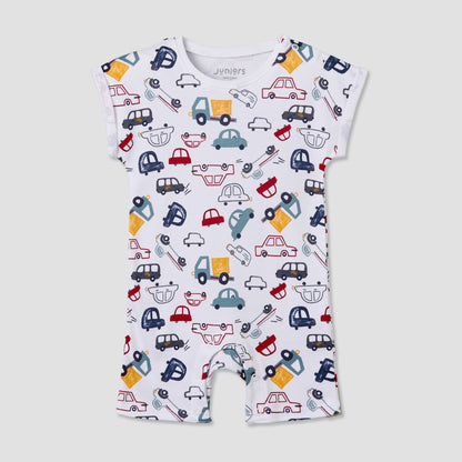 Pack of 3 Juniors Crew Neck Short Sleeves Romper with Vehicle Print