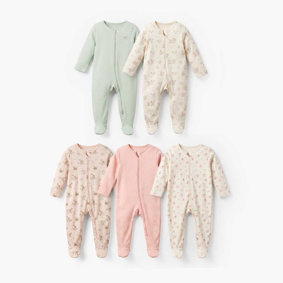 Pack of 5 Juniors Cotton Round Neck Long Sleeves Sleepsuit with Assorted Print - Multicolour / 12-18 mths