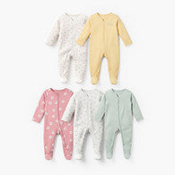 Pack of 5 Juniors Cotton Crew Neck Long Sleeve Sleepsuit with Zip Closure-undefined-image-1