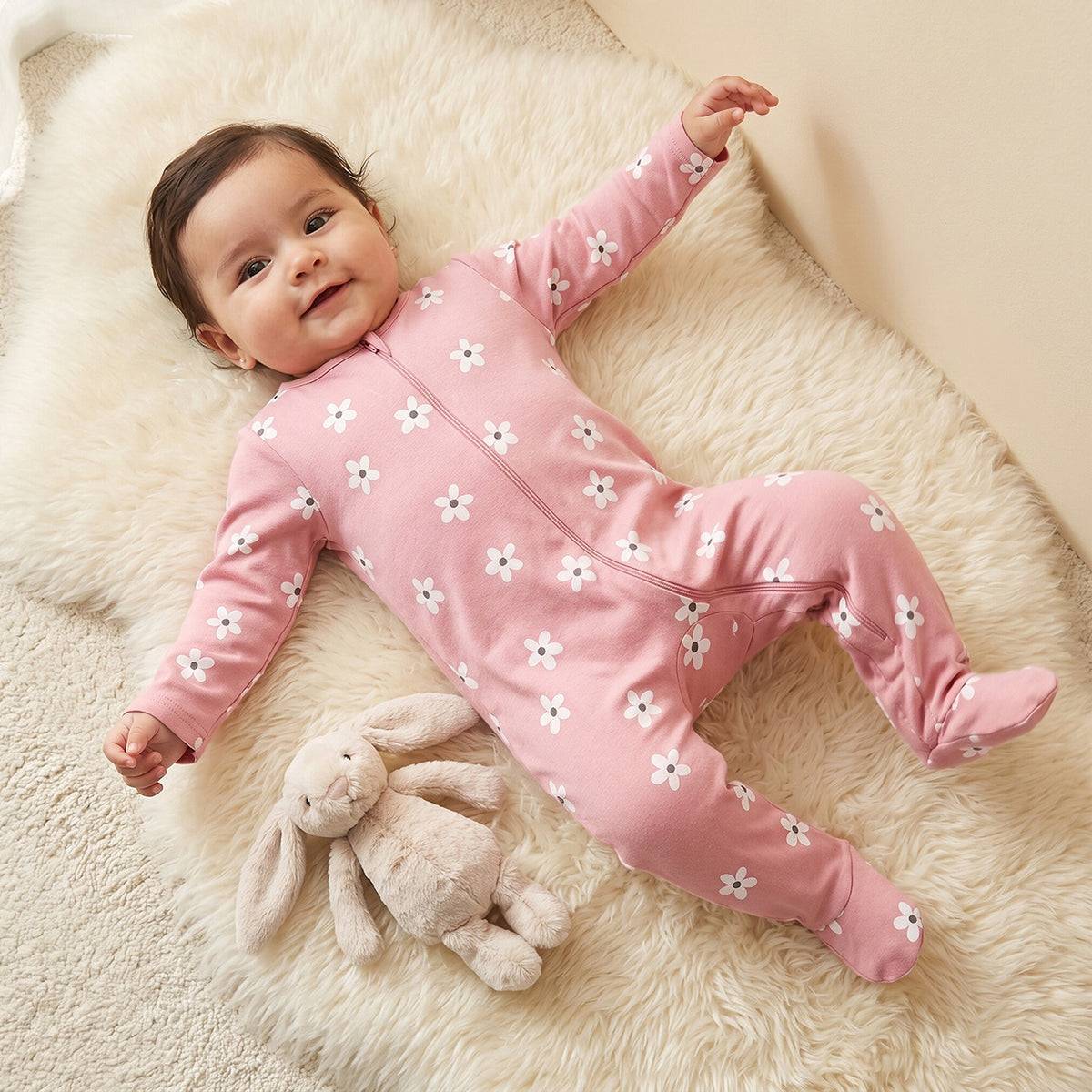 Pack of 5 Juniors Cotton Crew Neck Long Sleeve Sleepsuit with Zip Closure