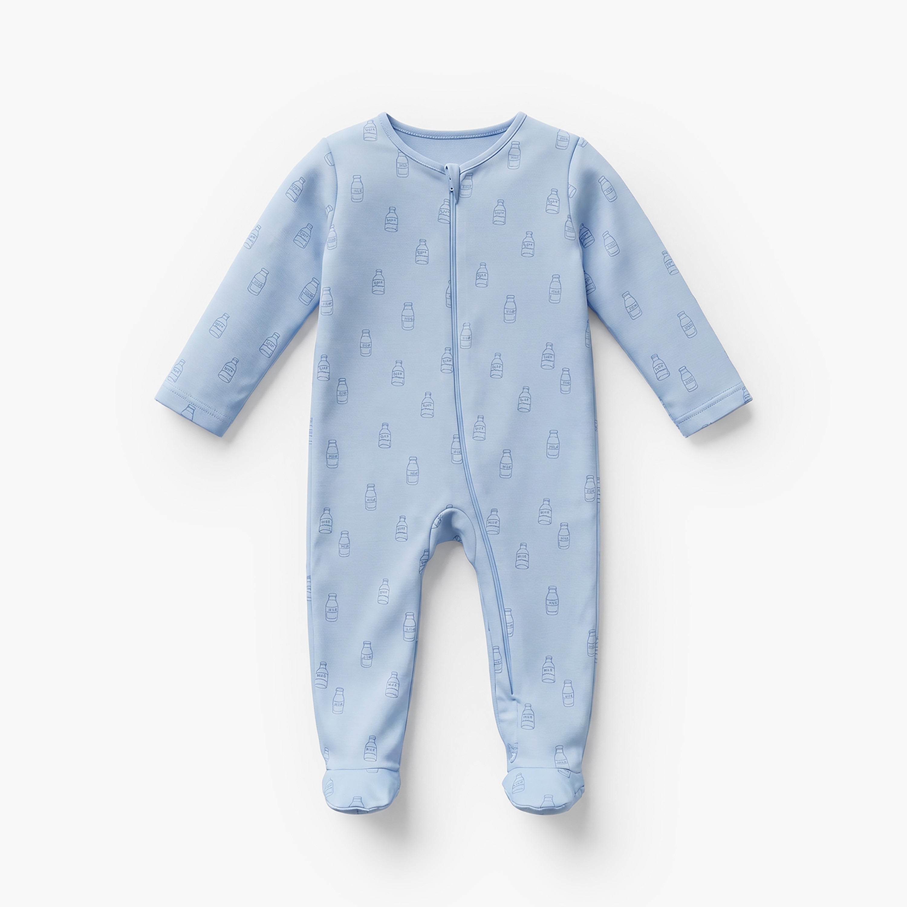 Pack of 5 Juniors Cotton Crew Neck Long Sleeve Sleepsuit with Zip Closure