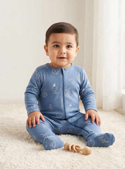 Pack of 5 Juniors Cotton Crew Neck Long Sleeve Sleepsuit with Zip Closure-baby-boys-clothing-nightwear-sleepsuits-image-2