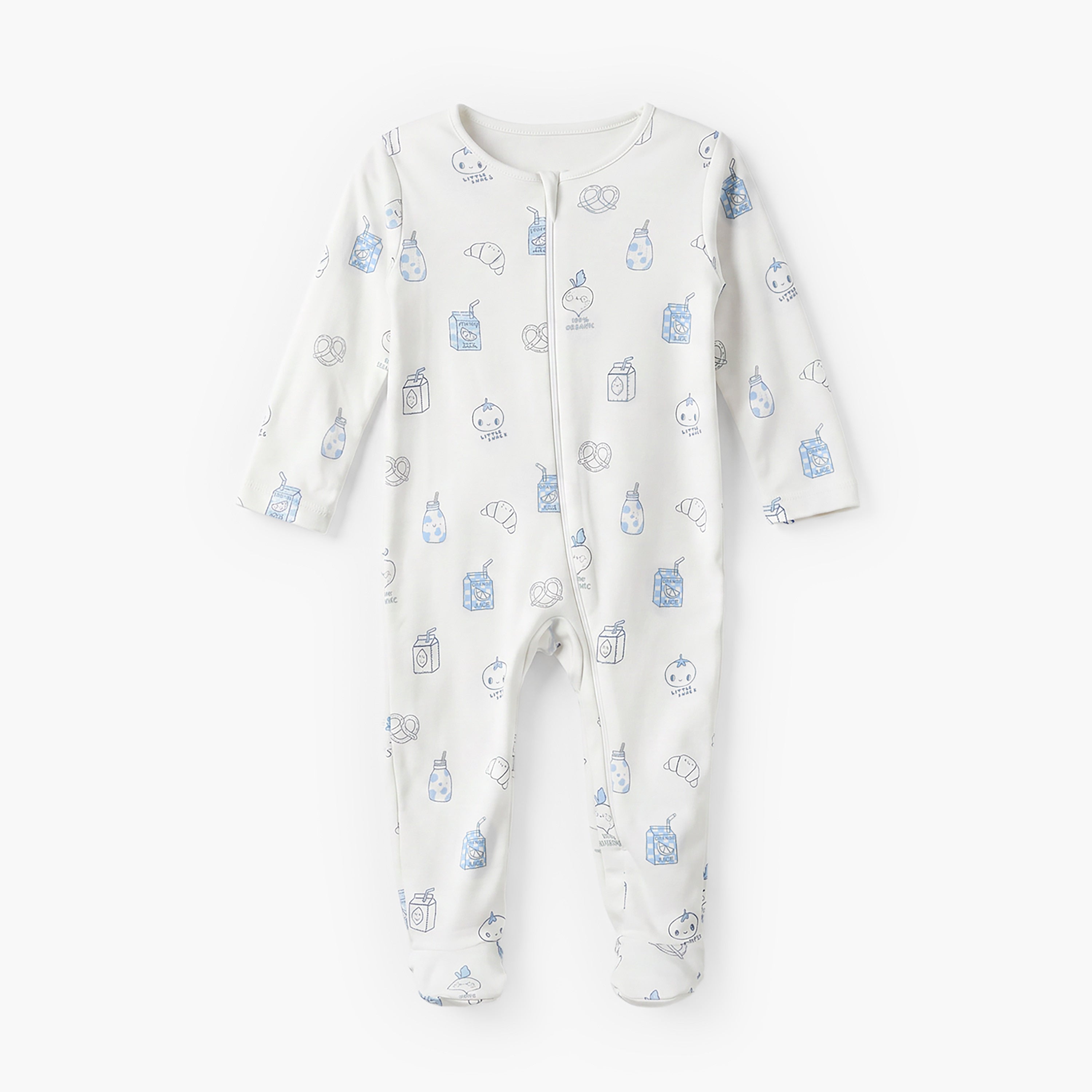 Pack of 5 Juniors Cotton Crew Neck Long Sleeve Sleepsuit with Zip Closure