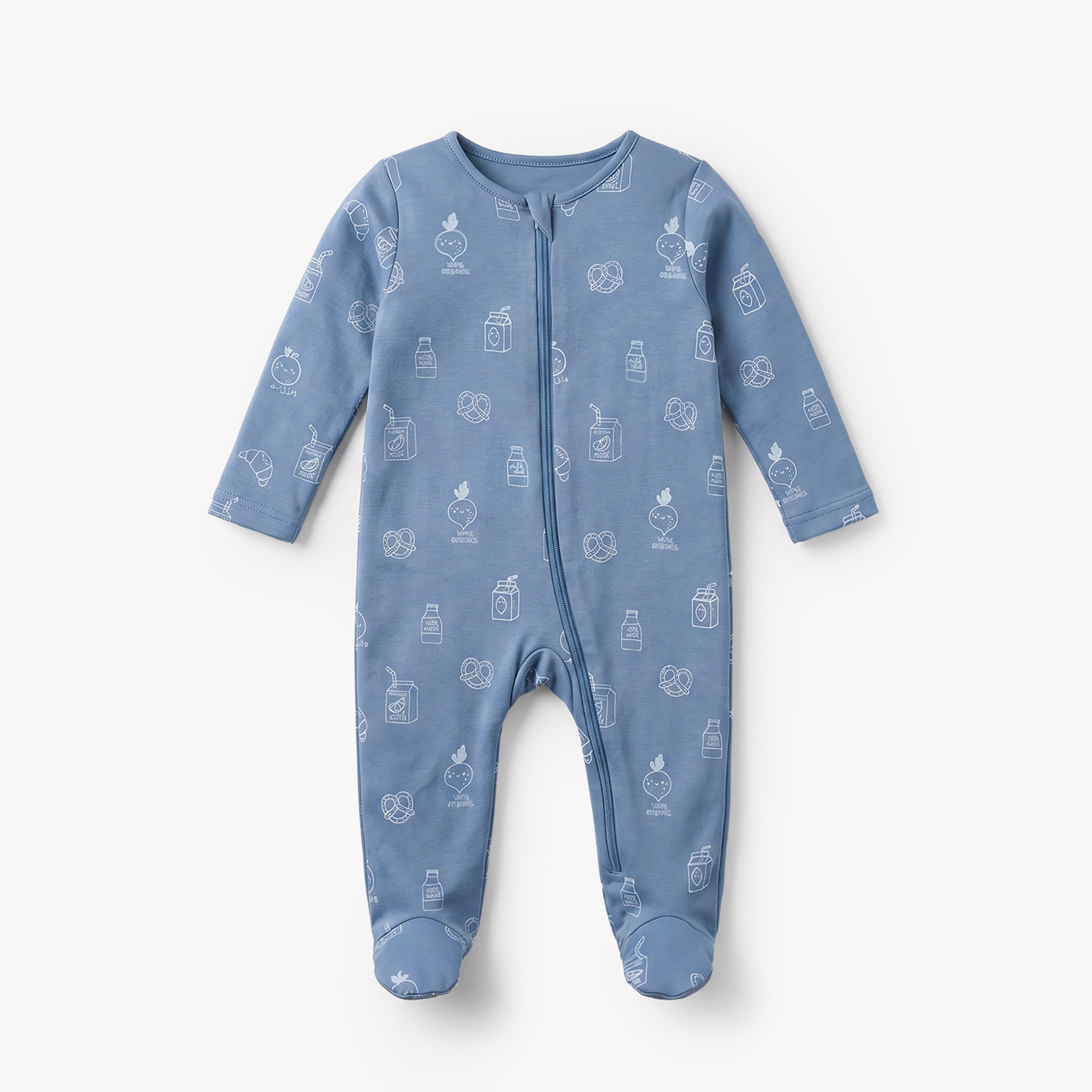 Pack of 5 Juniors Cotton Crew Neck Long Sleeve Sleepsuit with Zip Closure