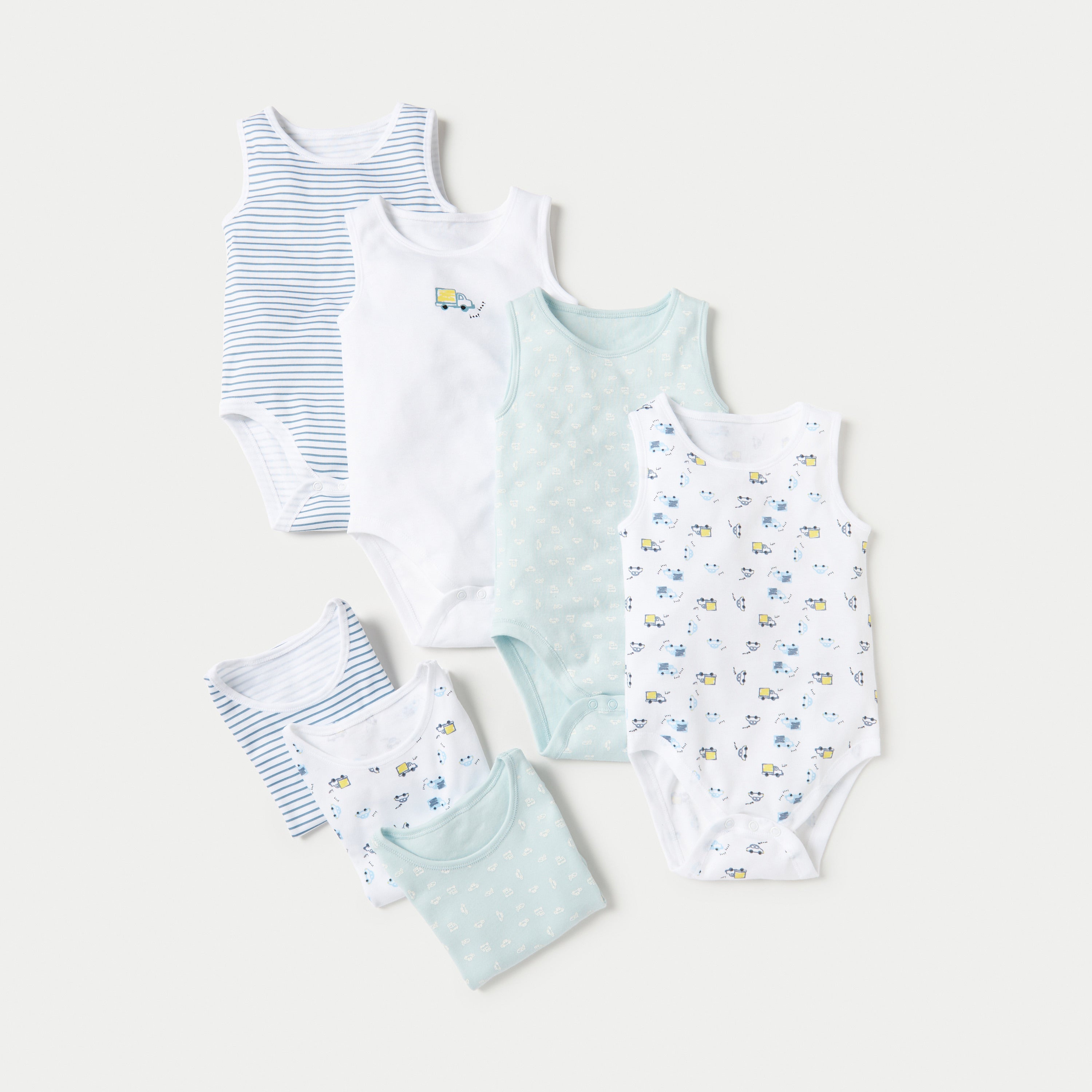 Juniors Printed Sleeveless Bodysuit - Set of 7 - Multicolour / 12-18 mths