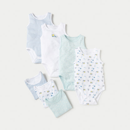 Juniors Printed Sleeveless Bodysuit - Set of 7 - Multicolour / 12-18 mths