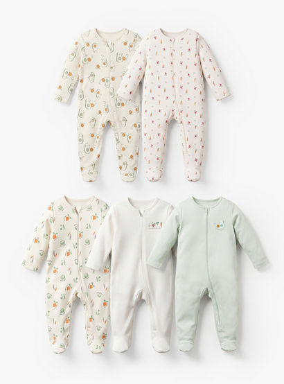 Pack of 5 Juniors Cotton Round Neck Long Sleeves Sleepsuit with Assorted Print-baby-boys-clothing-nightwear-sleepsuits-image-1