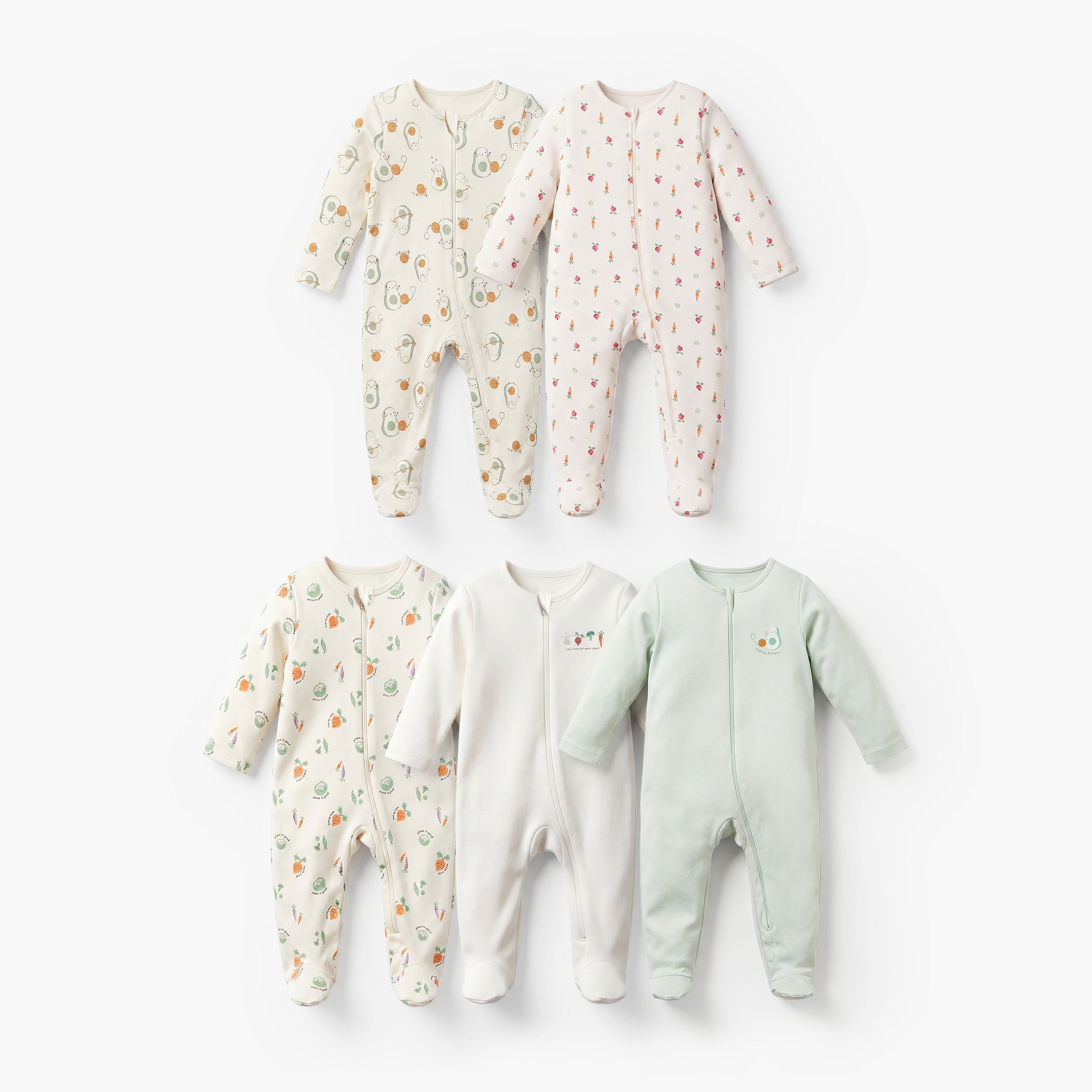 Pack of 5 Juniors Cotton Round Neck Long Sleeves Sleepsuit with Assorted Print - Green / 12-18 mths