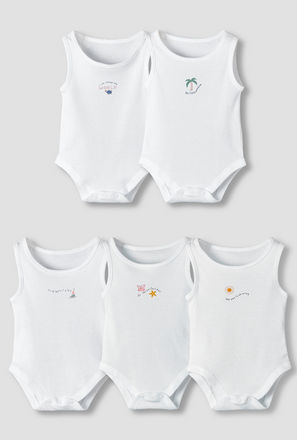Pack of 5 Juniors Round Neck Sleeveless Bodysuit with Print