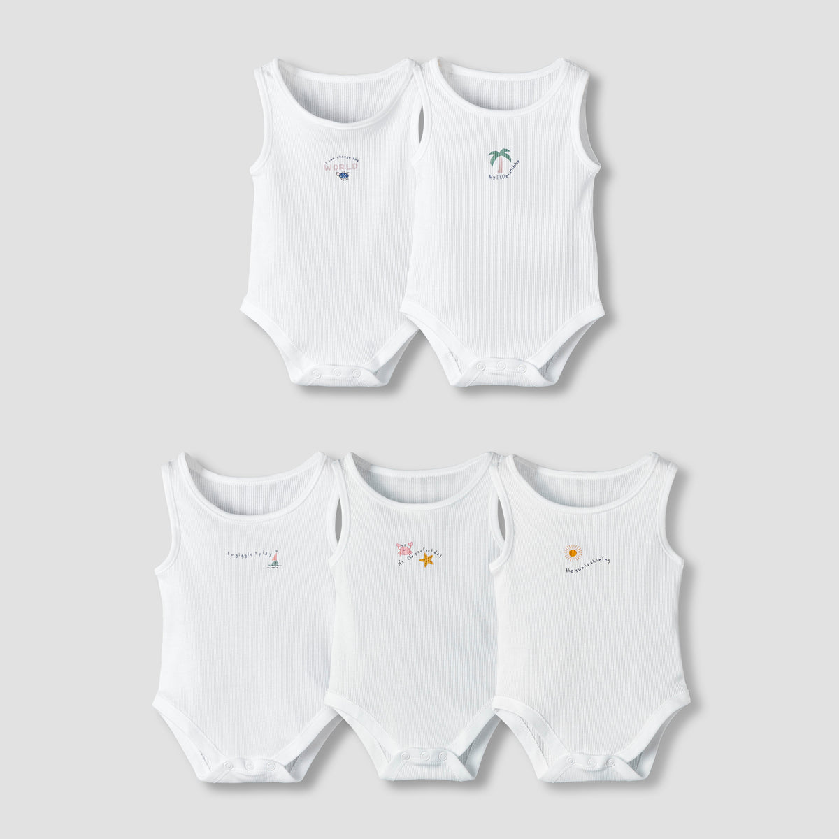 Pack of 5 Juniors Round Neck Sleeveless Bodysuit with Print