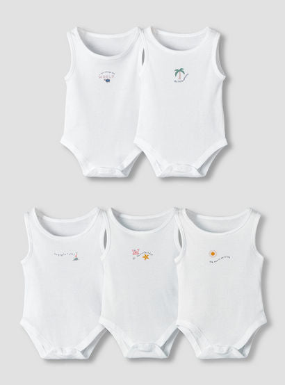 Pack of 5 Juniors Round Neck Sleeveless Bodysuit with Print-baby-boys-clothing-multipacks-image-1