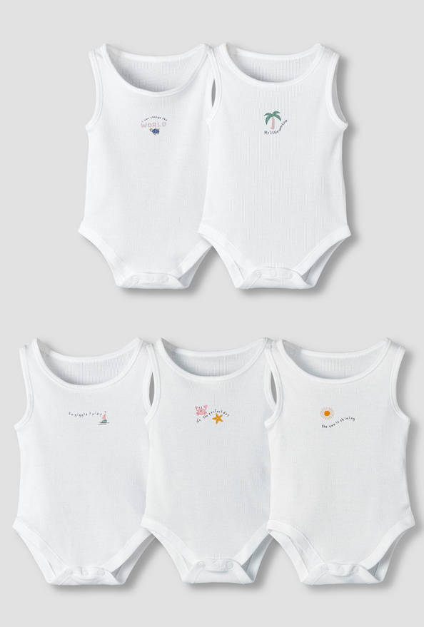 Pack of 5 Juniors Round Neck Sleeveless Bodysuit with Print