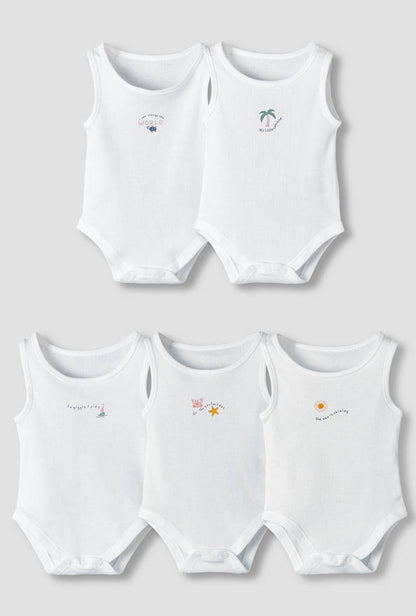 Pack of 5 Juniors Round Neck Sleeveless Bodysuit with Print