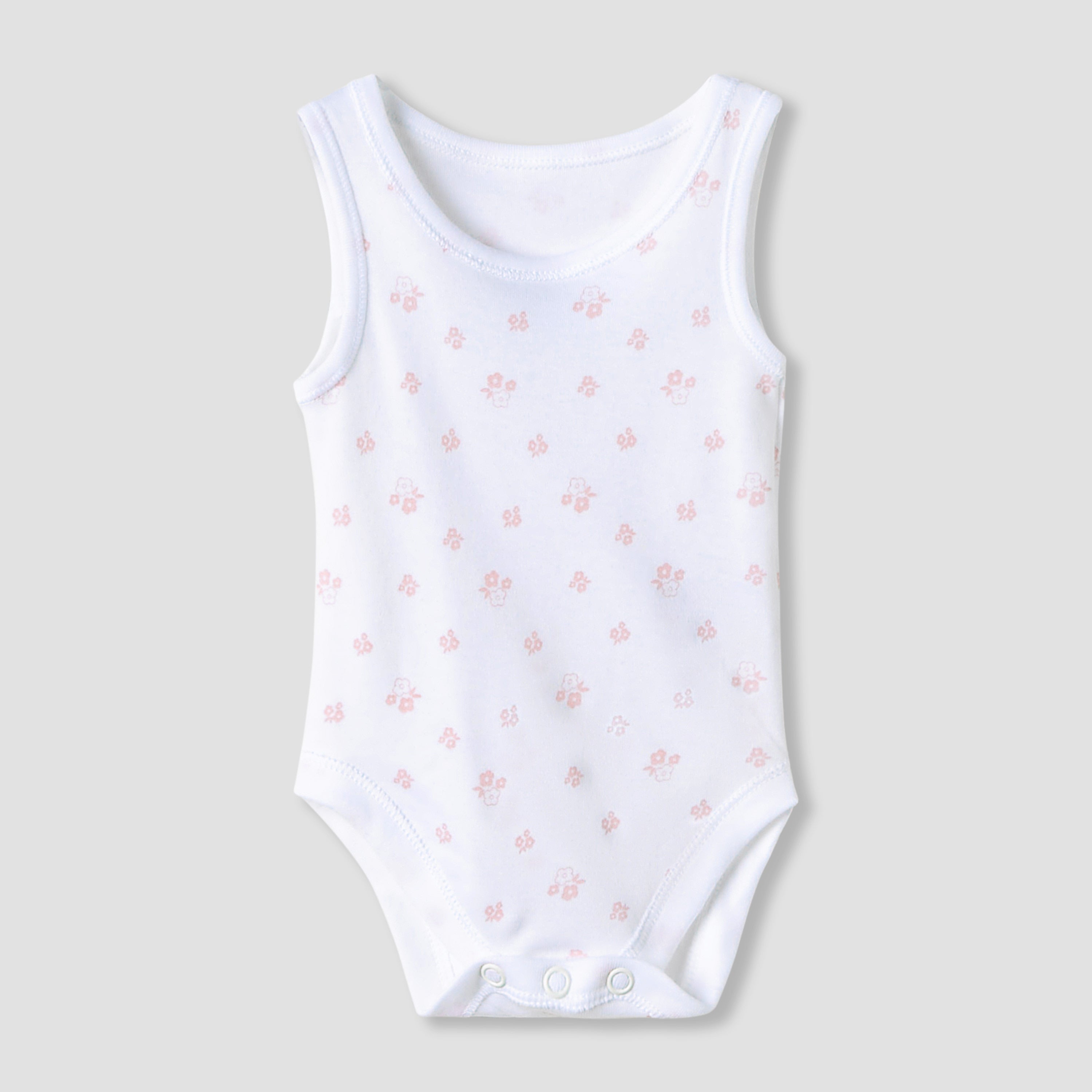 Juniors Floral Print Sleeveless Bodysuit with Snap Button Closure - Set of 7