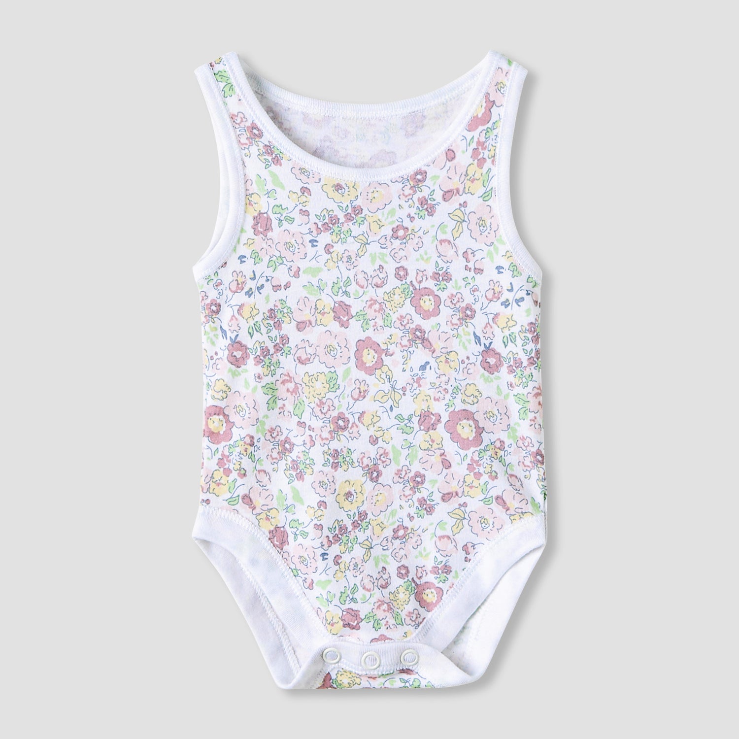 Juniors Floral Print Sleeveless Bodysuit with Snap Button Closure - Set of 7