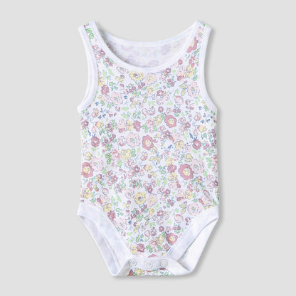 Juniors Floral Print Sleeveless Bodysuit with Snap Button Closure - Set of 7