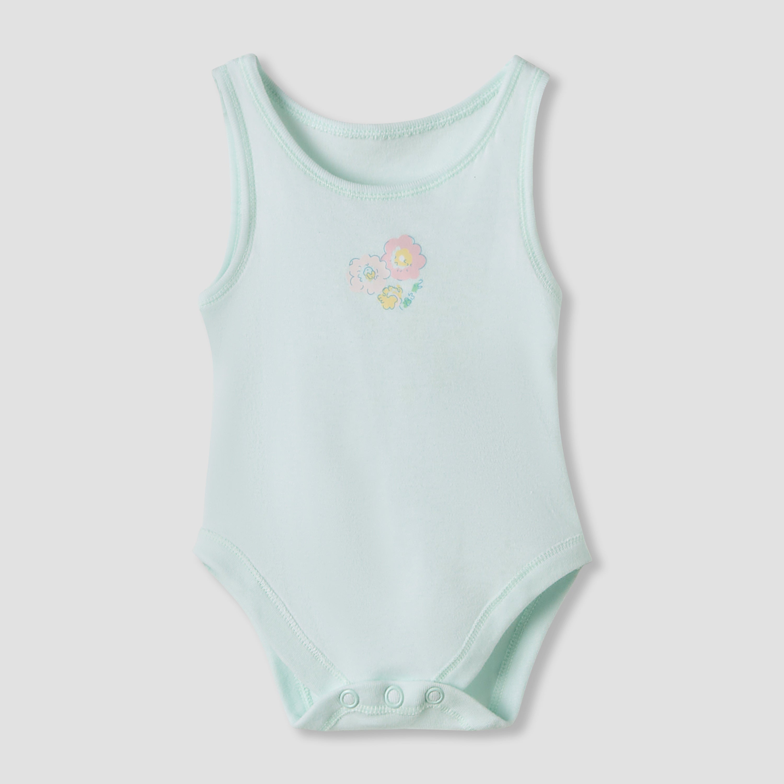 Juniors Floral Print Sleeveless Bodysuit with Snap Button Closure - Set of 7