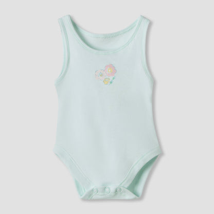 Juniors Floral Print Sleeveless Bodysuit with Snap Button Closure - Set of 7