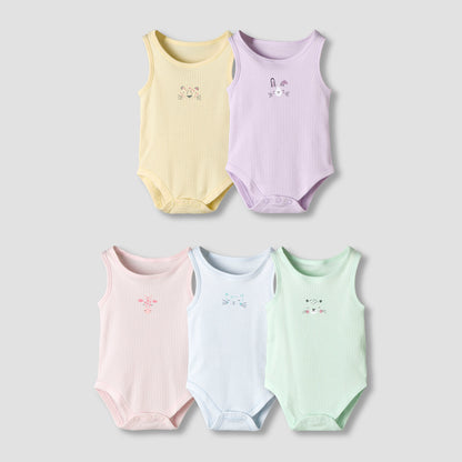 Pack of 5 Juniors Round Neck Sleeveless Bodysuit with Ribbed Design - Multicolour / 18-24 mths
