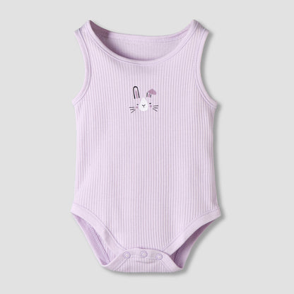 Pack of 5 Juniors Round Neck Sleeveless Bodysuit with Ribbed Design
