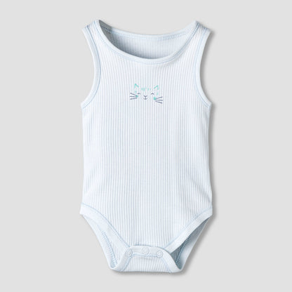 Pack of 5 Juniors Round Neck Sleeveless Bodysuit with Ribbed Design