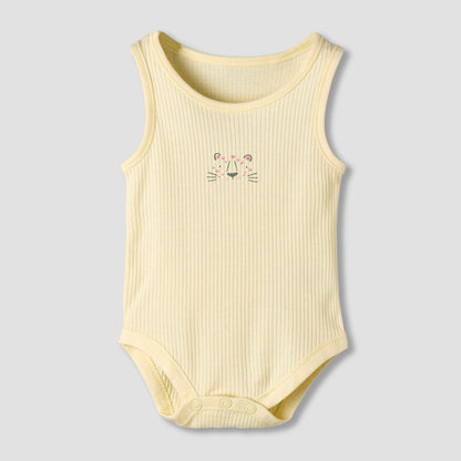 Pack of 5 Juniors Round Neck Sleeveless Bodysuit with Ribbed Design