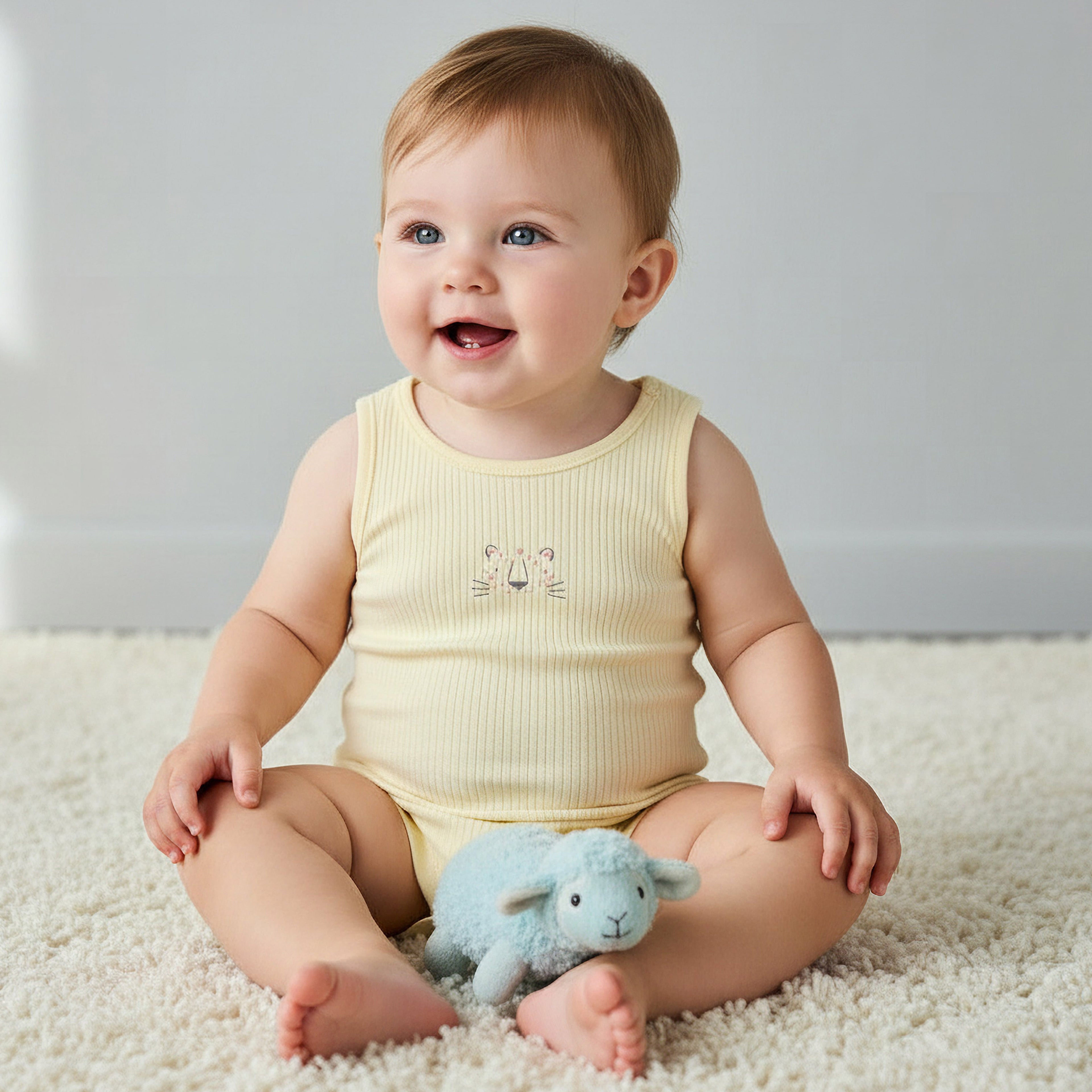 Pack of 5 Juniors Round Neck Sleeveless Bodysuit with Ribbed Design