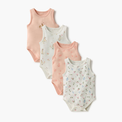 Juniors Printed Sleeveless Bodysuit with Button Closure - Set of 4 - Multicolour / 12-18 mths