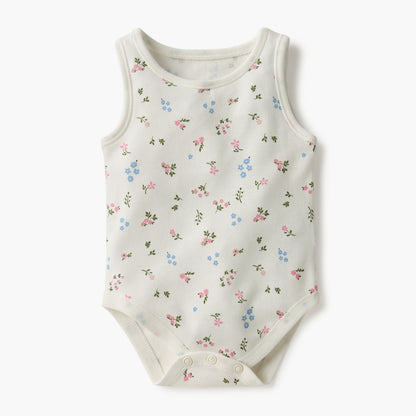 Juniors Printed Sleeveless Bodysuit with Button Closure - Set of 4