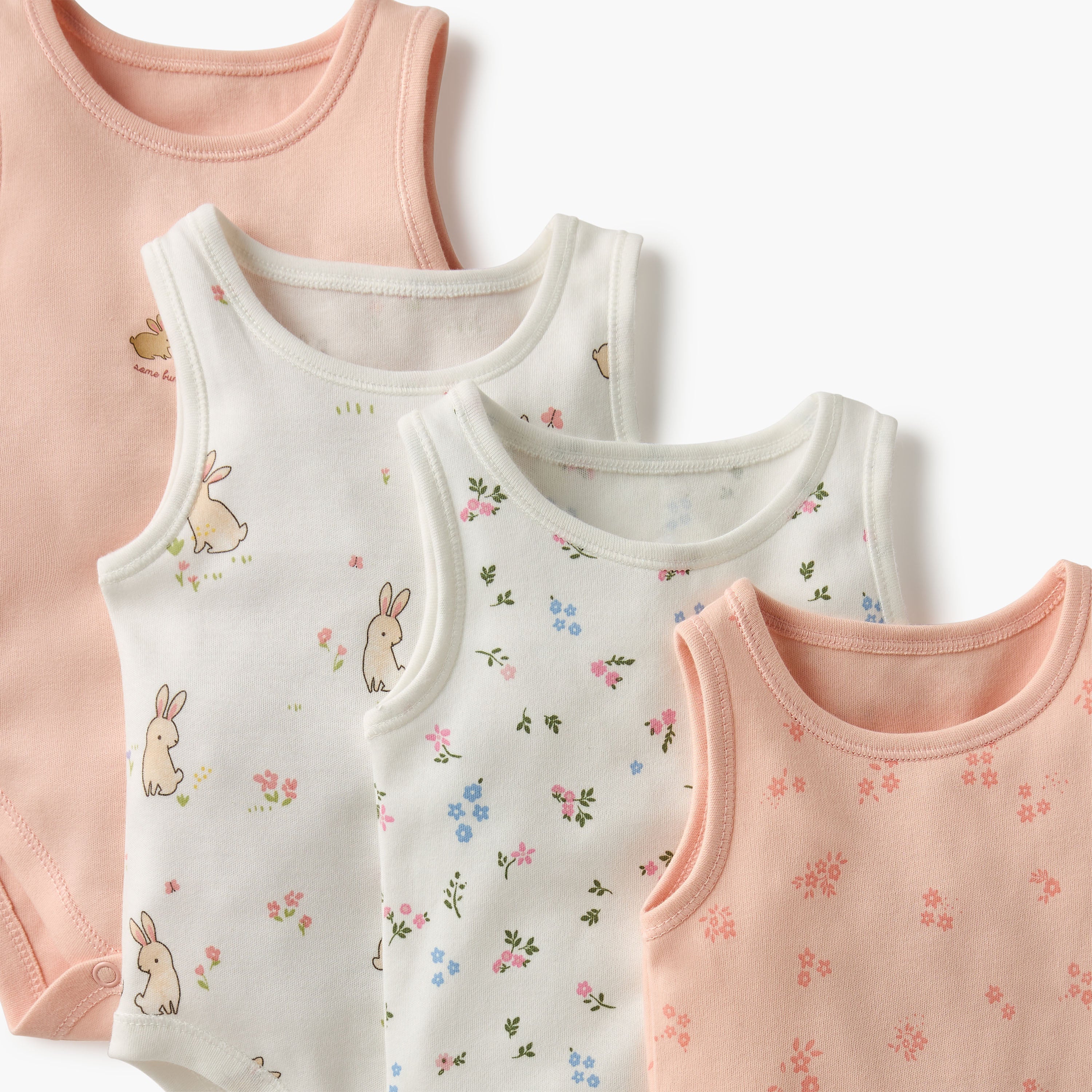 Juniors Printed Sleeveless Bodysuit with Button Closure - Set of 4