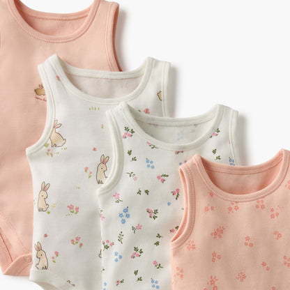 Juniors Printed Sleeveless Bodysuit with Button Closure - Set of 4