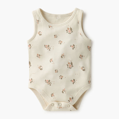 Juniors Printed Sleeveless Bodysuit with Button Closure - Set of 7
