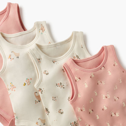 Juniors Printed Sleeveless Bodysuit with Button Closure - Set of 7