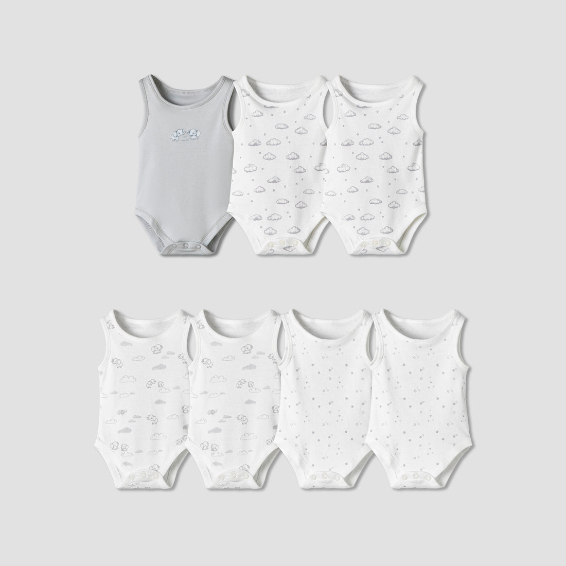 Pack of 7 Juniors Round Neck Sleeveless Bodysuit with Fun Prints