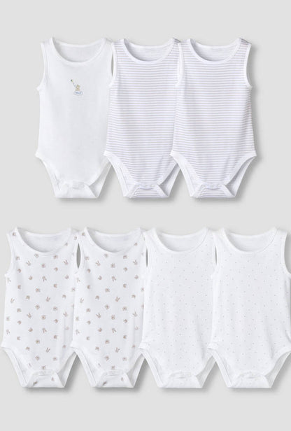 Pack of 7 Juniors Round Neck Sleeveless Bodysuit with Fun Prints