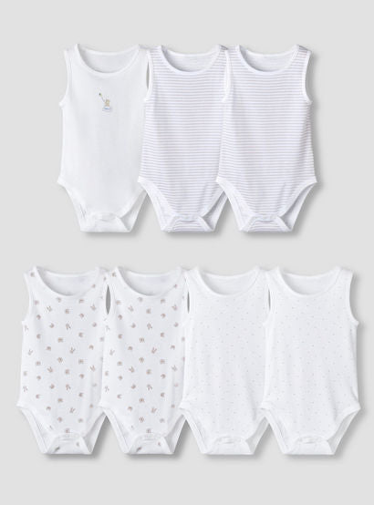 Pack of 7 Juniors Round Neck Sleeveless Bodysuit with Fun Prints-baby-boys-clothing-multipacks-image-1