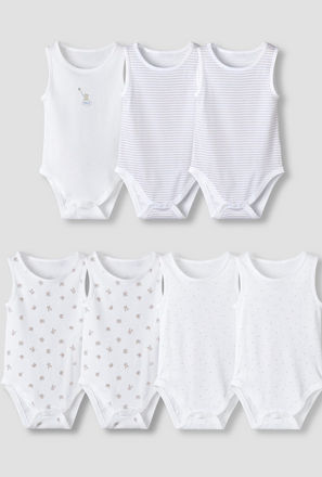 Pack of 7 Juniors Round Neck Sleeveless Bodysuit with Fun Prints