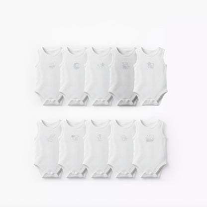 Pack of 10 Juniors Round Neck Sleeveless Bodysuit with Bear Print - White / 12-18 mths