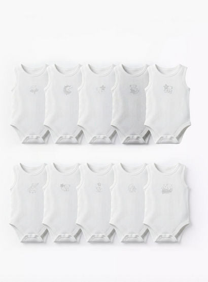 Pack of 10 Juniors Round Neck Sleeveless Bodysuit with Bear Print-baby-boys-clothing-multipacks-image-1