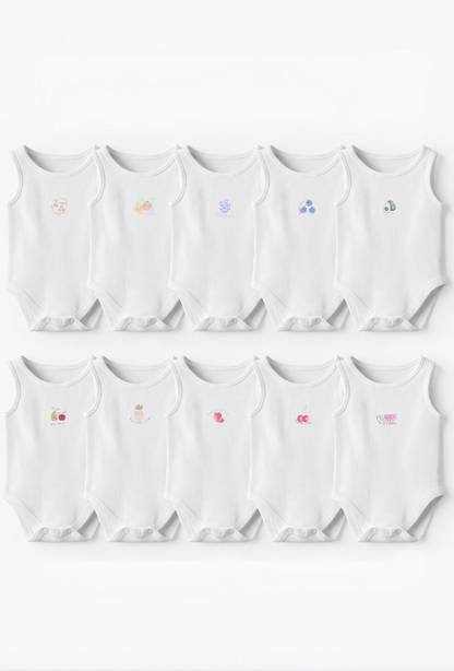 Pack of 10 Juniors Round Neck Sleeveless Bodysuit with Fruits Print-undefined-image-1