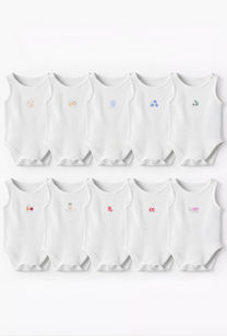 Pack of 10 Juniors Round Neck Sleeveless Bodysuit with Fruits Print-undefined-image-1