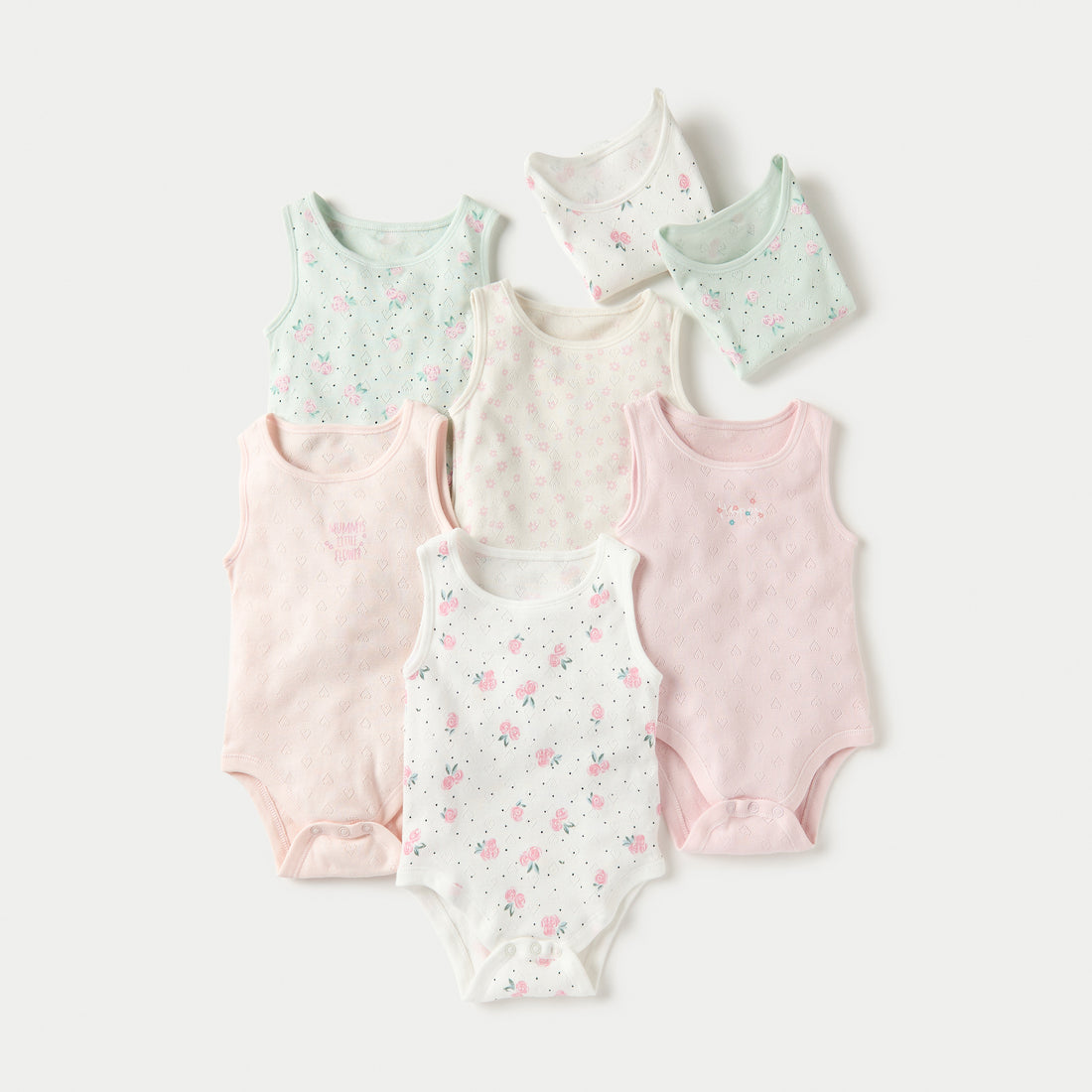 Juniors Floral Print Short Sleeveless Bodysuit - Set of 7 - Multicolour / 12-18 mths