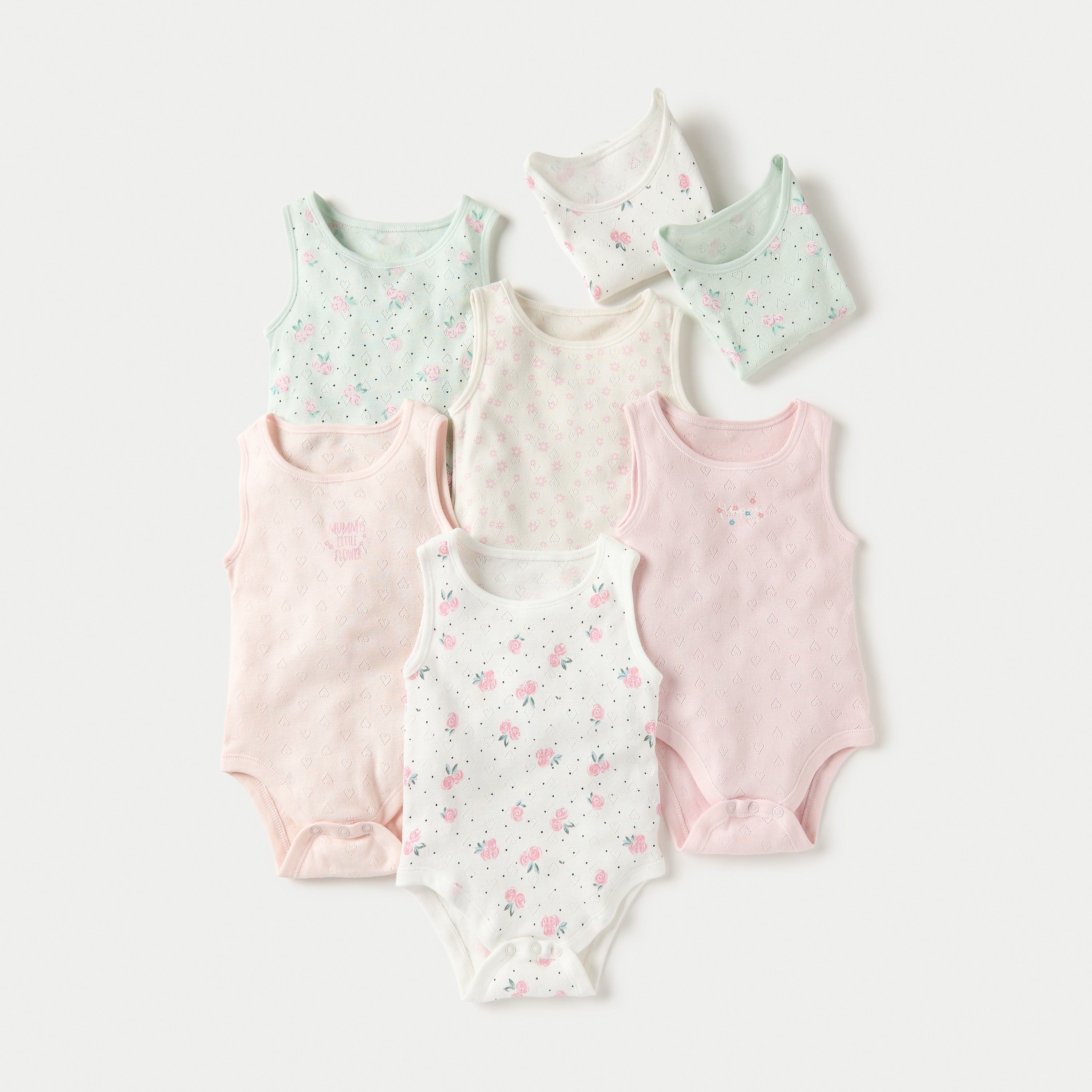 Juniors Floral Print Short Sleeveless Bodysuit - Set of 7 - Multicolour / 12-18 mths