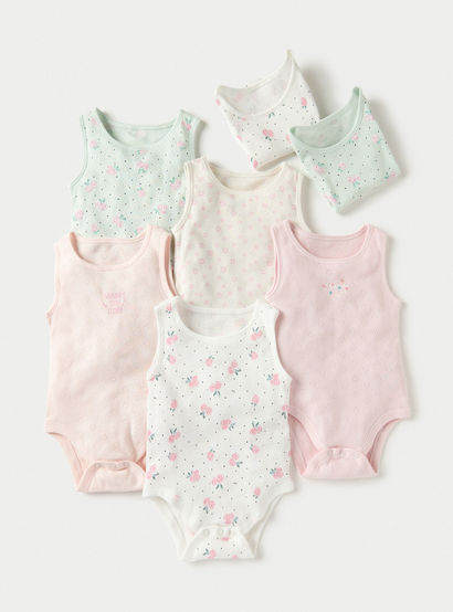 Juniors Floral Print Short Sleeveless Bodysuit - Set of 7-promo_babyshop_Buy2for115_UAE130126-image-1