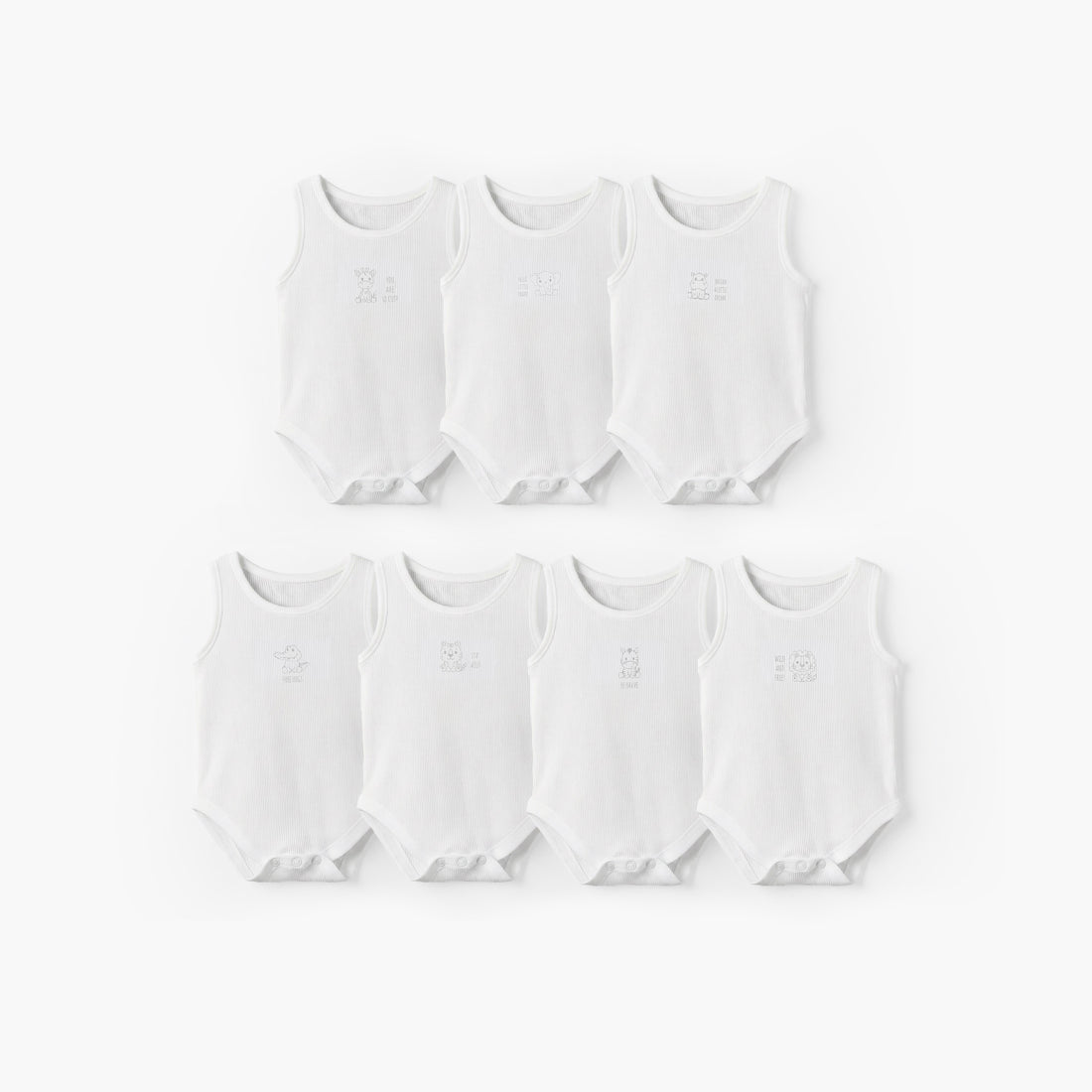 Pack of 7 Juniors Cotton Round Neck Sleeveless Bodysuit with Ribbed Design