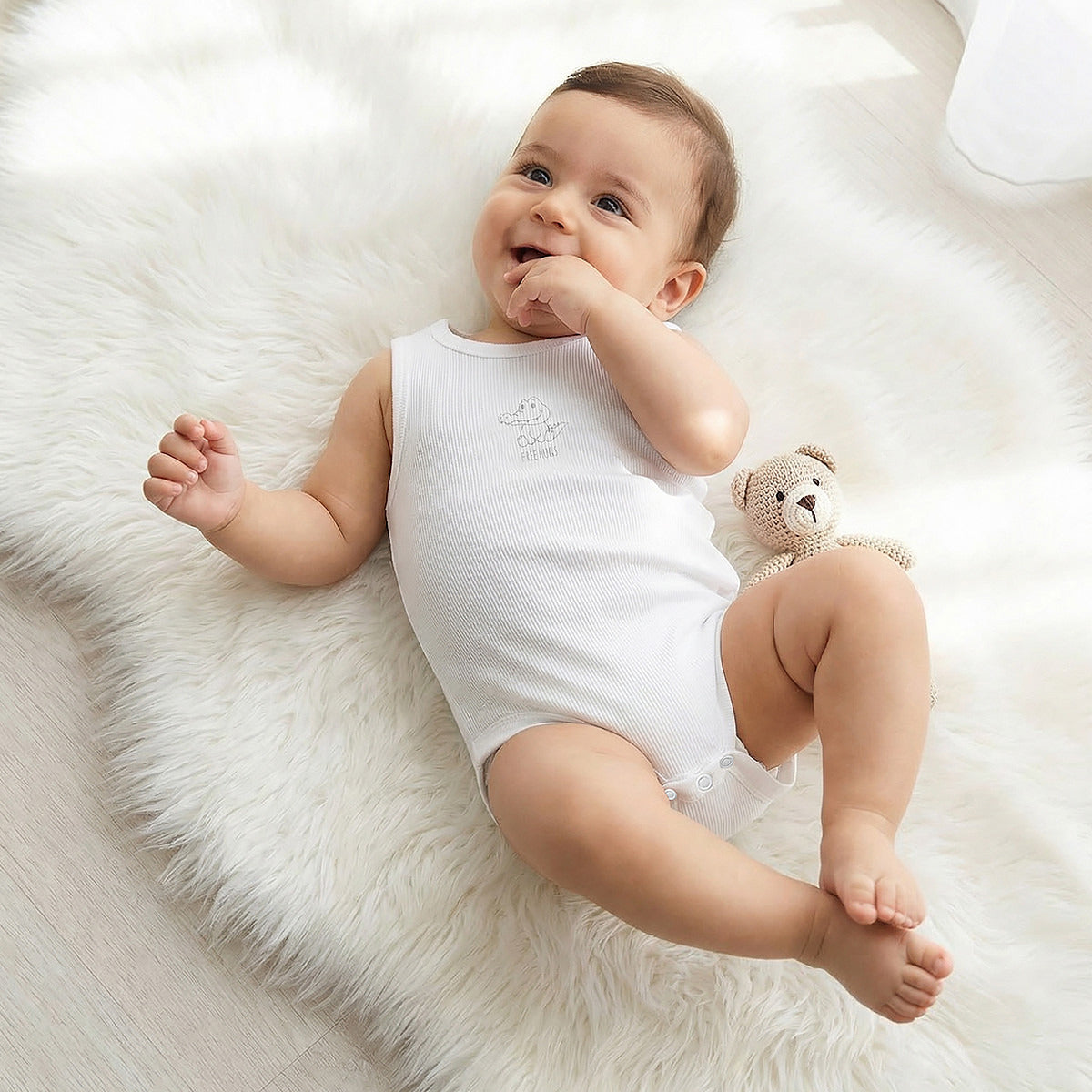 Pack of 7 Juniors Cotton Round Neck Sleeveless Bodysuit with Ribbed Design