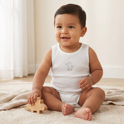 Pack of 7 Juniors Cotton Round Neck Sleeveless Bodysuit with Ribbed Design