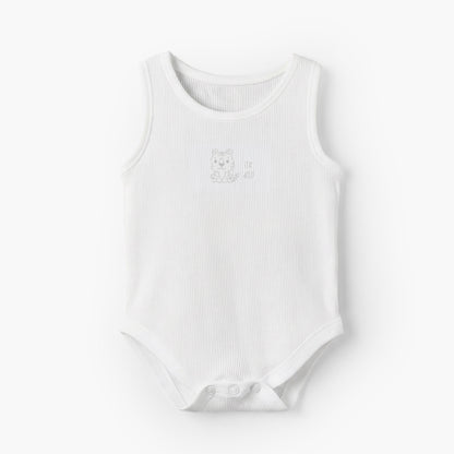 Pack of 7 Juniors Cotton Round Neck Sleeveless Bodysuit with Ribbed Design