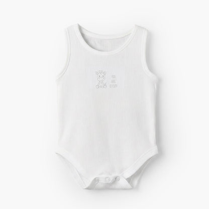 Pack of 7 Juniors Cotton Round Neck Sleeveless Bodysuit with Ribbed Design